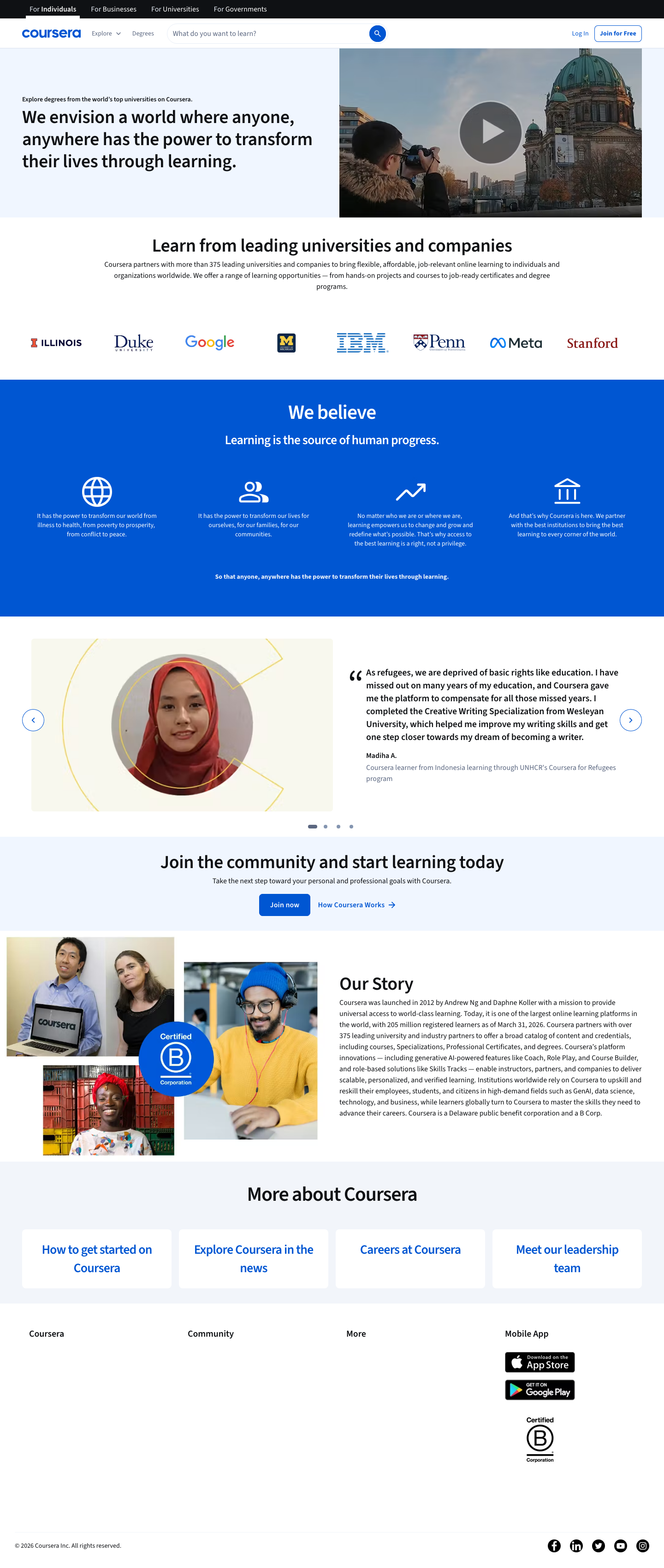 Coursera — About - full page scroll