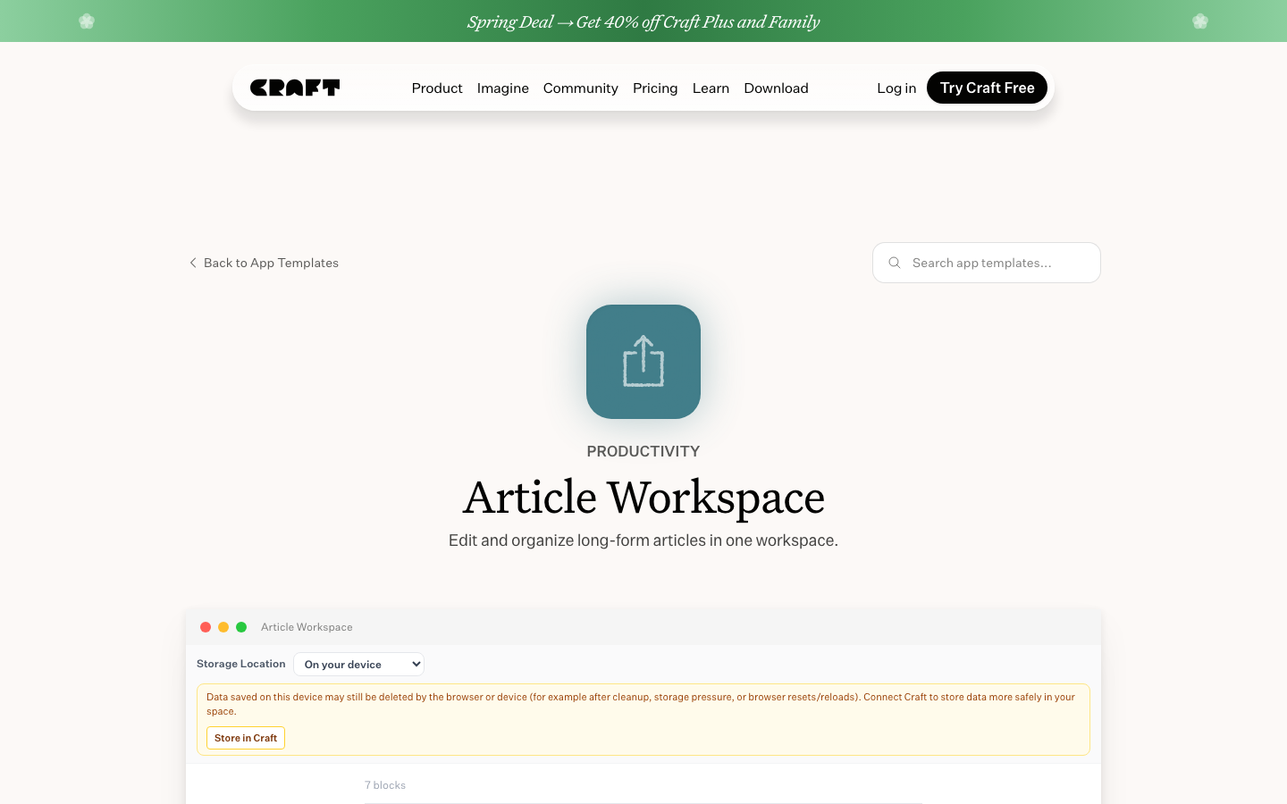 The layout prioritizes clarity and ease of navigation with a clean, grid-based structure. Whitespace is generous, and the color palette is restrained, emphasizing content hierarchy and a sense of calm efficiency. · saas landing page, productivity app, minimalist design, developer tools, clean interface, workspace design, notes app, task management, craft design