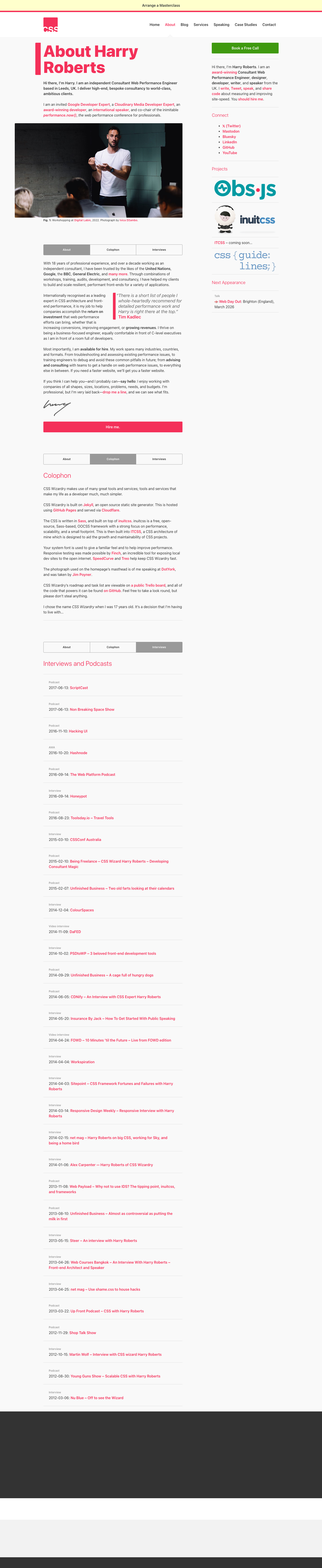 Csswizardry — About - full page scroll