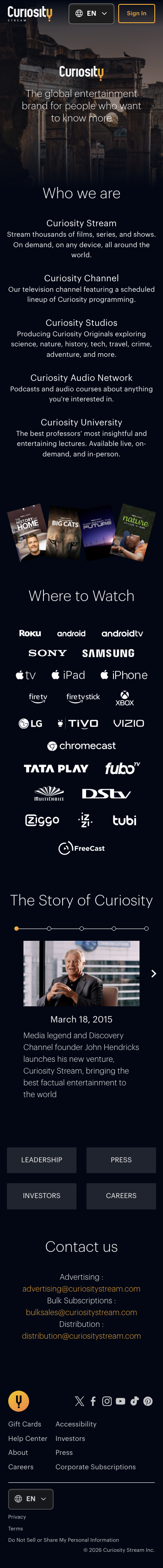 Curiositystream — About - mobile full page