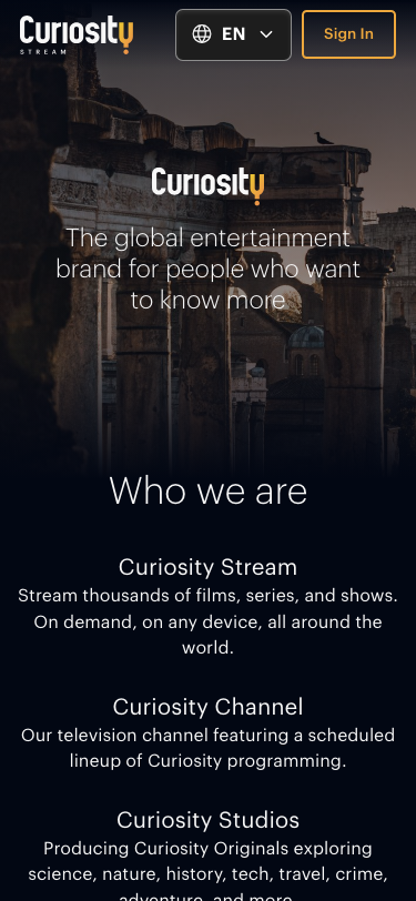 Curiositystream — About - mobile