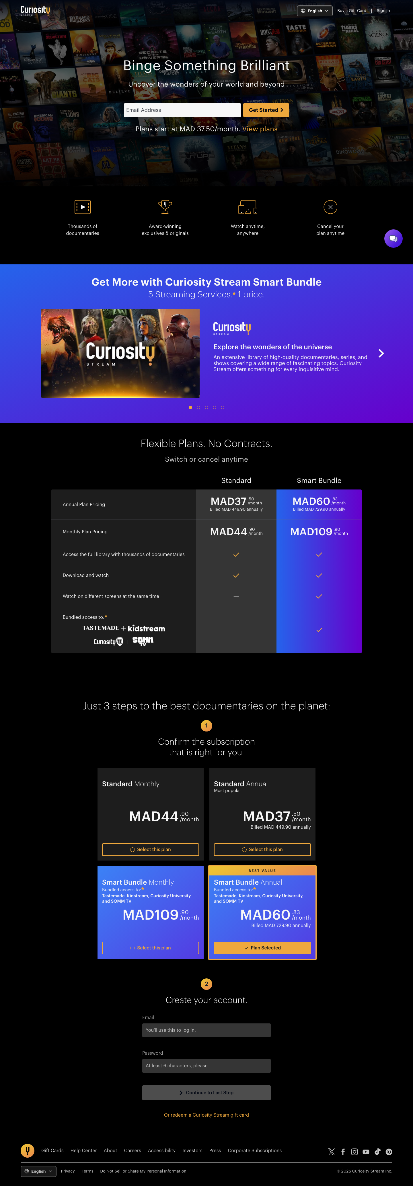 Curiositystream — Sign up - full page scroll