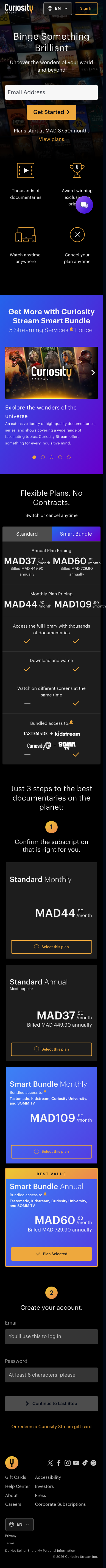 Curiositystream — Sign up - mobile full page