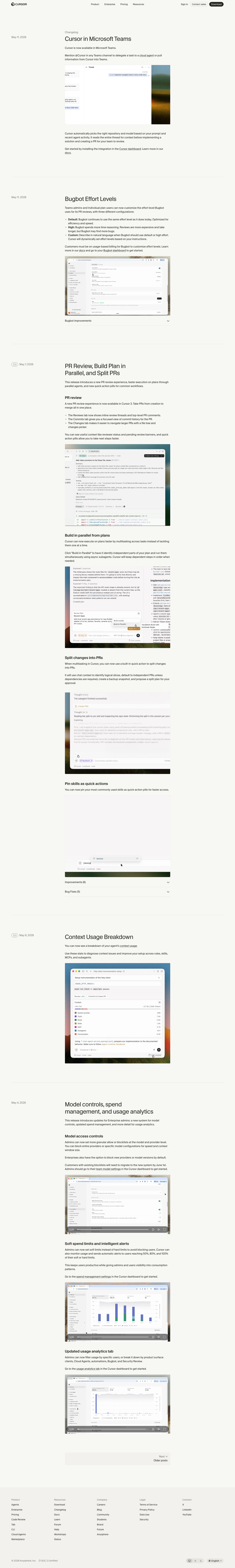Cursor — Changelog - full page scroll