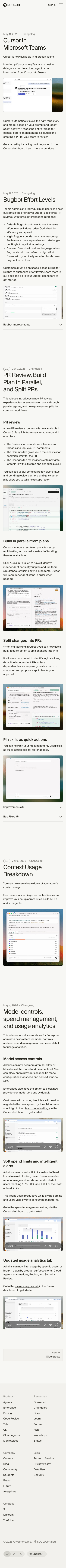 Cursor — Changelog - mobile full page