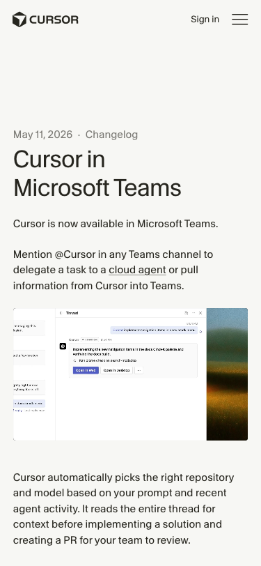 Cursor — Changelog - mobile