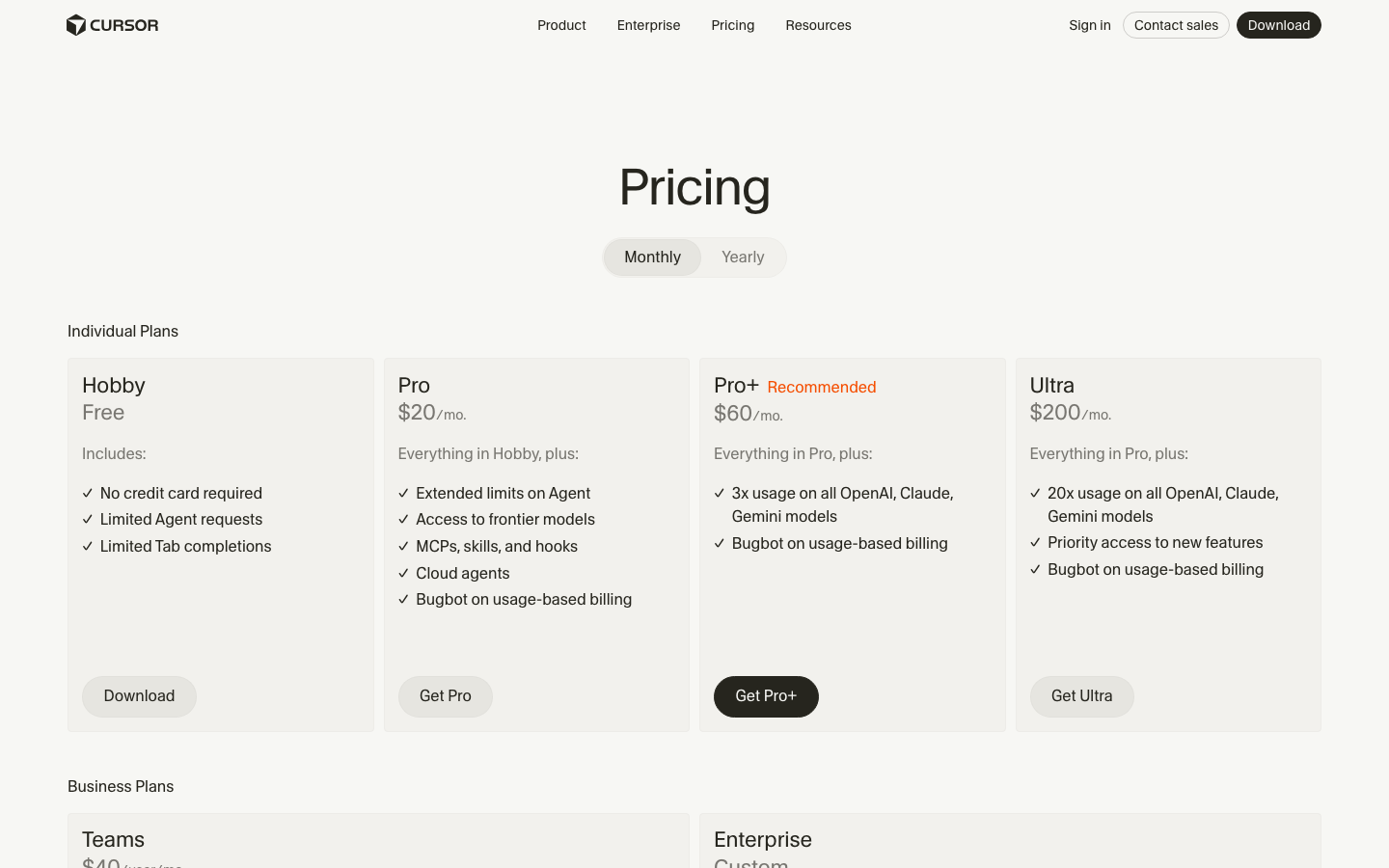 The page prioritizes functionality and clarity through a stark, dark aesthetic. Typography is clean and functional, with a focus on hierarchy and readability. The overall mood is serious and focused on the product's capabilities. · dark saas, developer tools, ai tools, code editor, minimalist saas, technical website, cursor ai, productivity tools, dark ui, coding platform