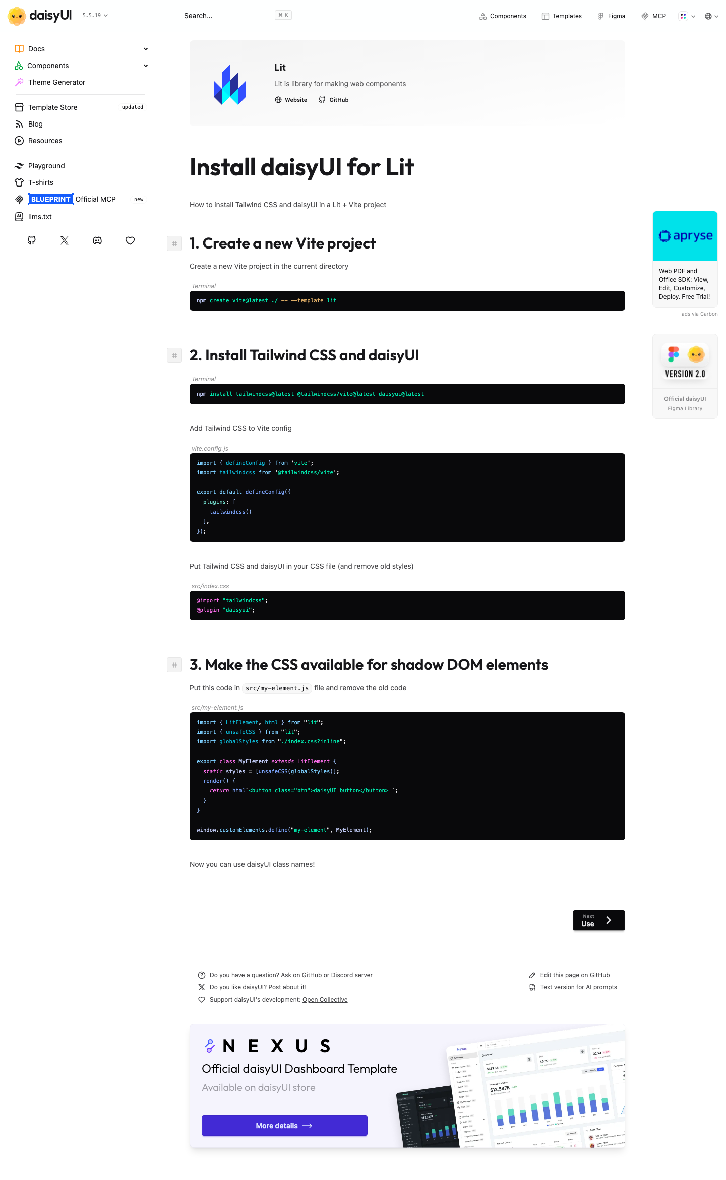 Daisyui — Docs - full page scroll