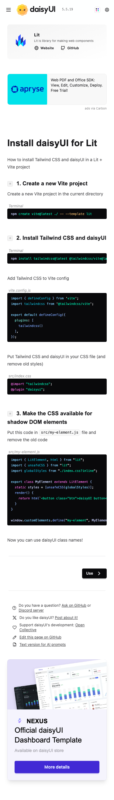 Daisyui — Docs - mobile full page