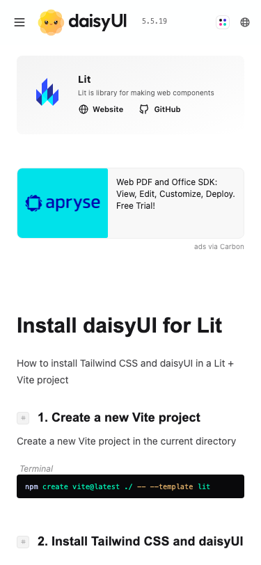 Daisyui — Docs - mobile