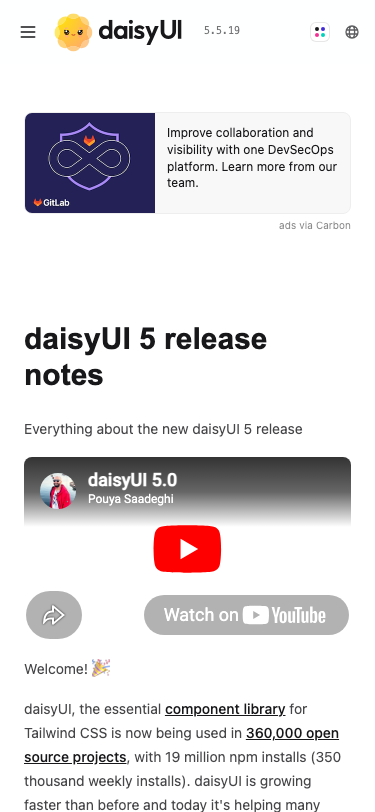 Daisyui — Docs - mobile