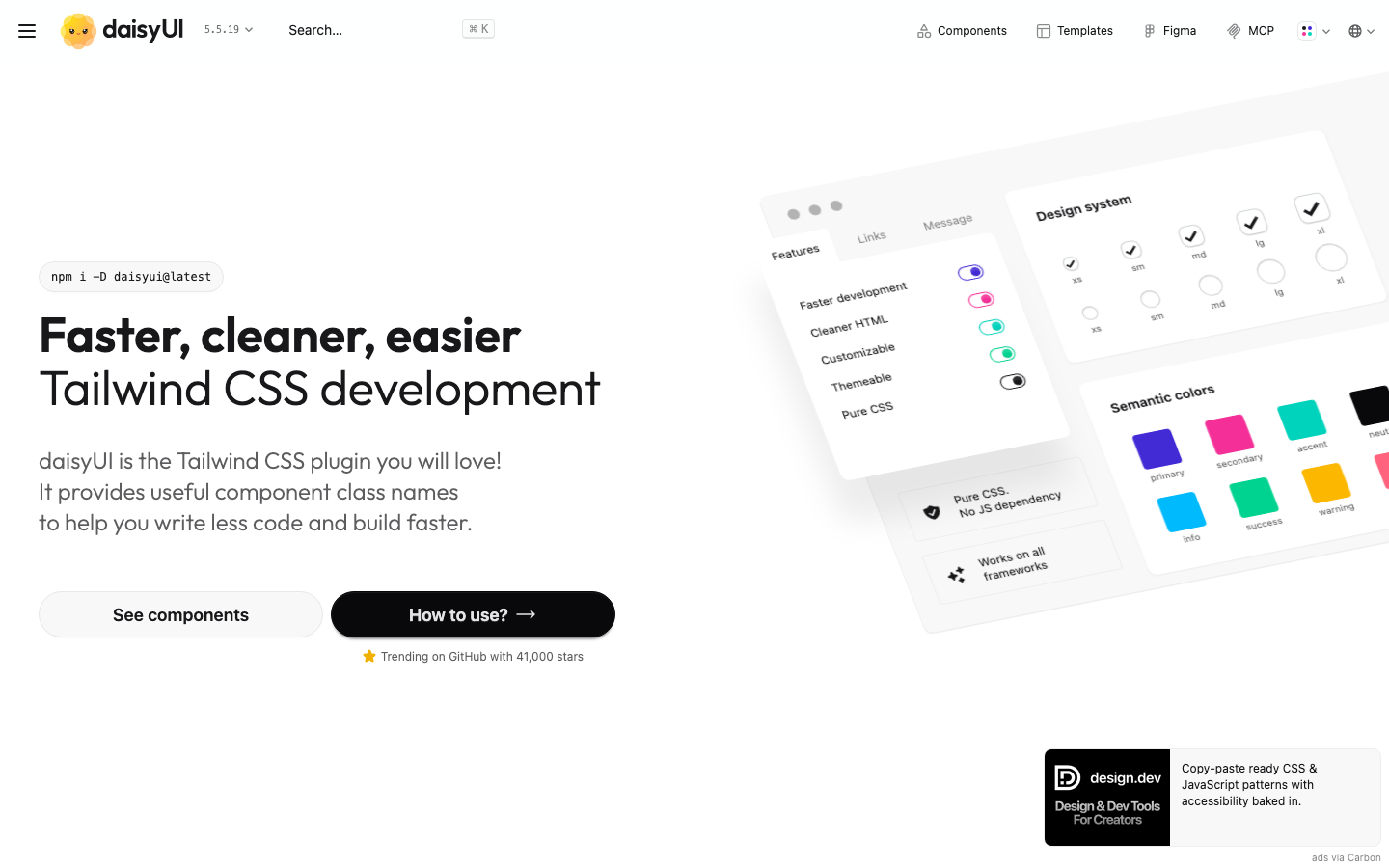 Daisyui - The page prioritizes clarity and functionality with a stark, grid-based layout. Typography is clean and functional, emphasizing readability and a sense of technical precision. The color palette is limited, focusing on a high-contrast scheme to highlight key elements.  ·  tailwind plugin, css framework, developer tools, ui library, design system, component library, minimalist ui, technical design, css utility classes