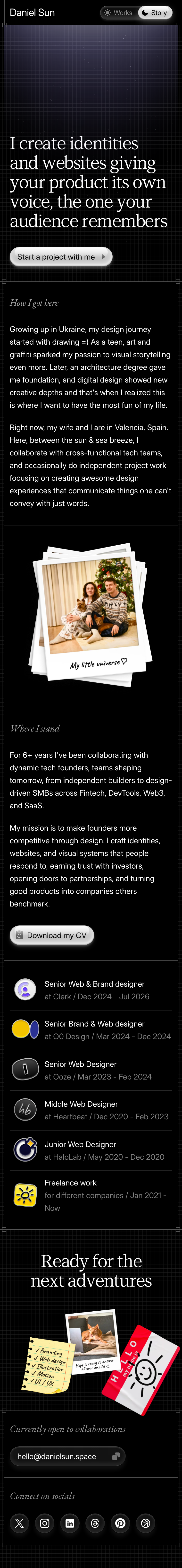 Daniel Sun · About - mobile full page