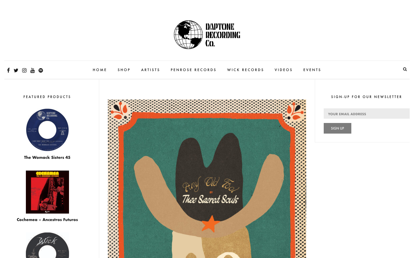 The page uses a layered, textured hero image with a vintage aesthetic. The color palette is muted and earthy, creating a sense of nostalgia. The overall density is moderate, allowing the individual elements to breathe. · record label website, vintage music design, retro agency site, muted color palette, textured hero image, daptonerecords, independent label, music branding