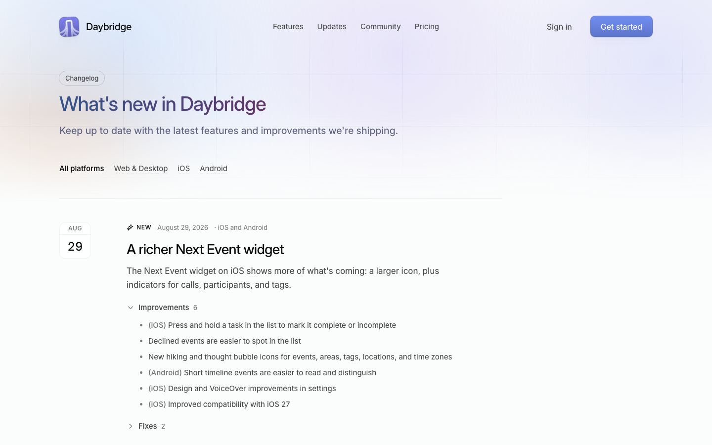 Daybridge · Changelog - Changelog