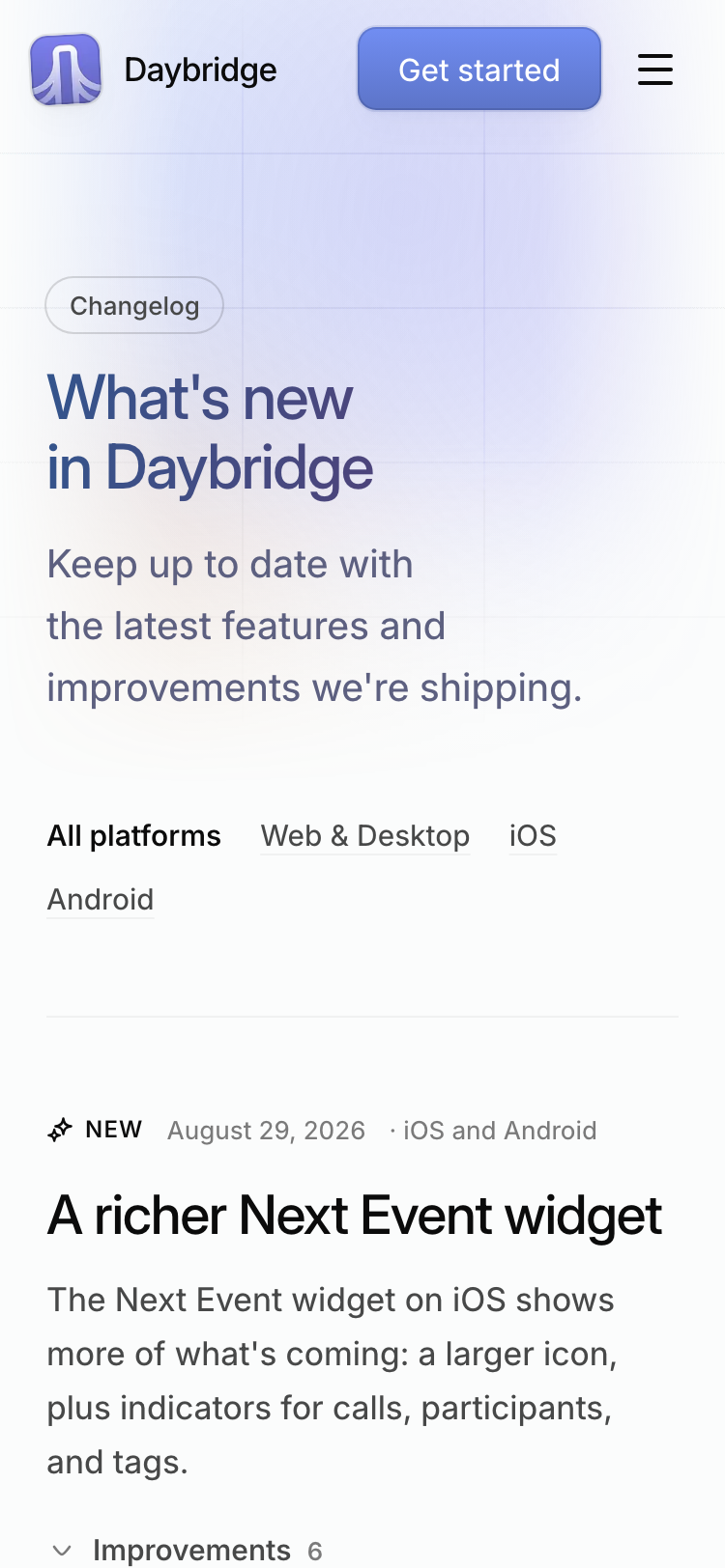 Daybridge · Changelog - mobile