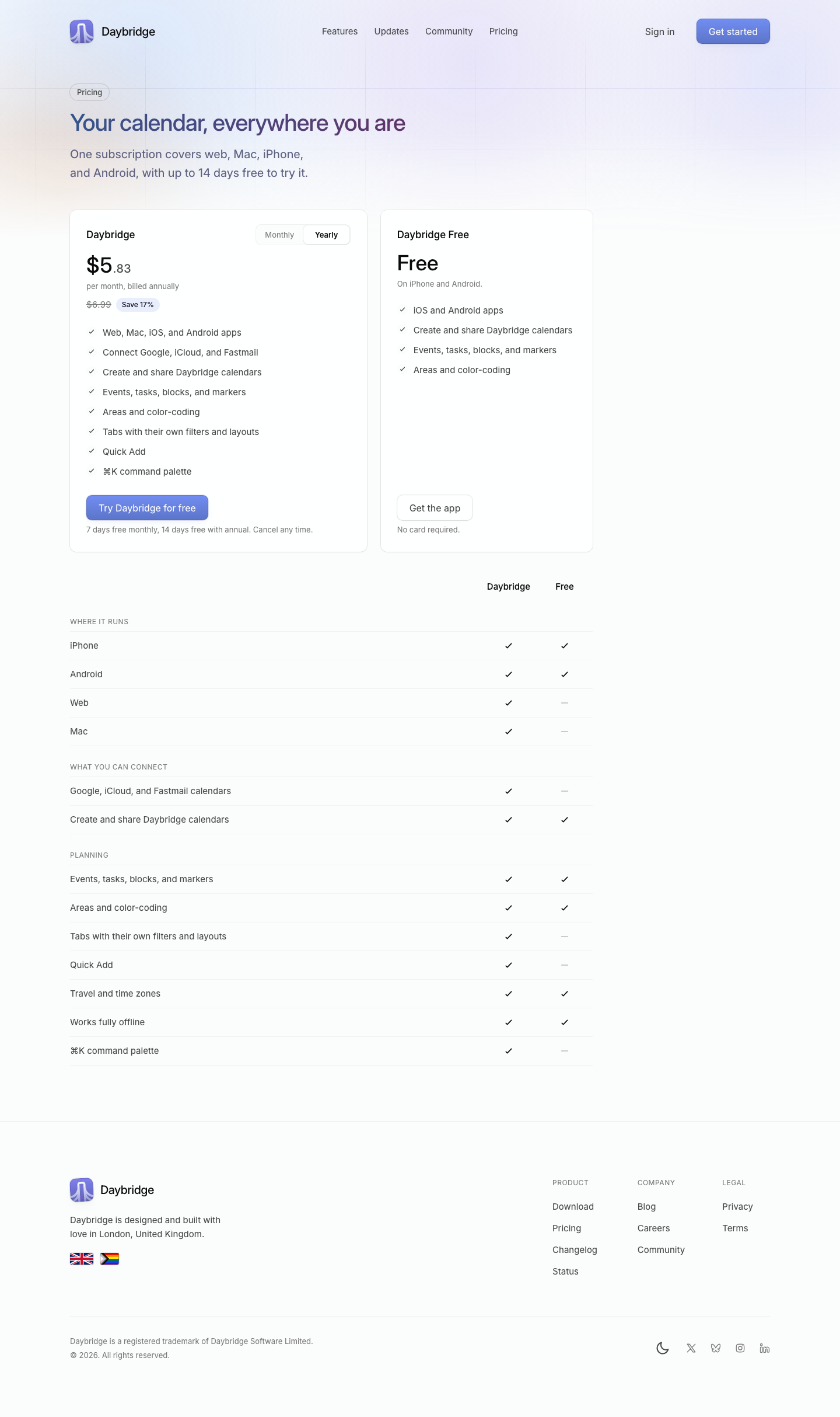 Daybridge · Pricing - full page scroll
