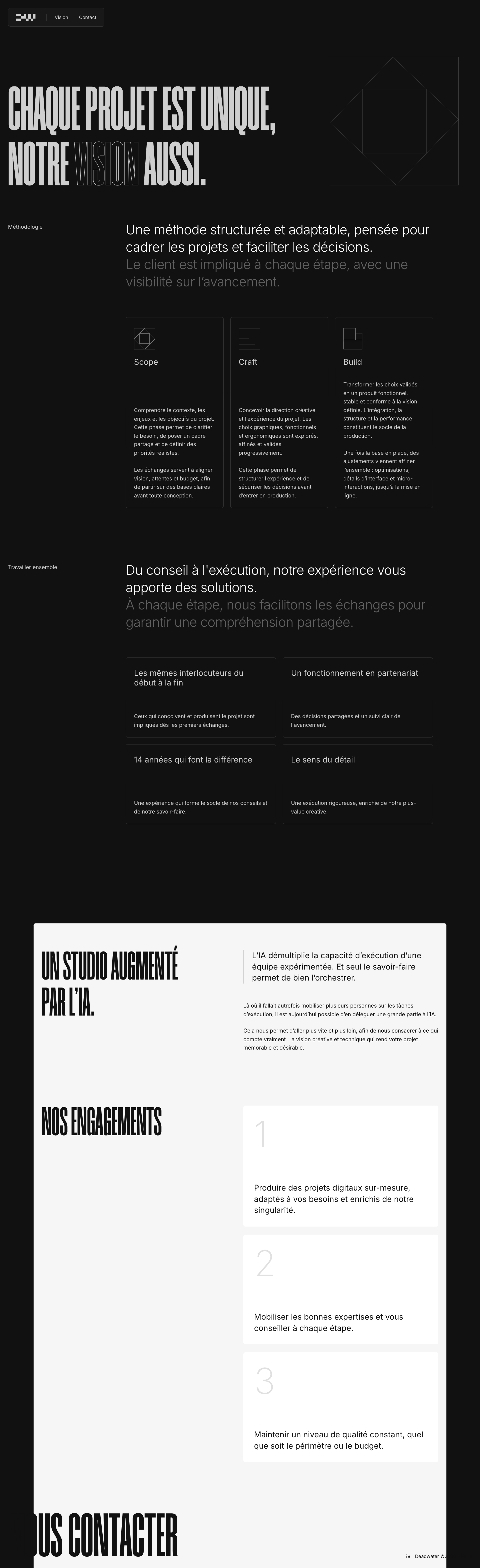 Deadwater · About - full page scroll