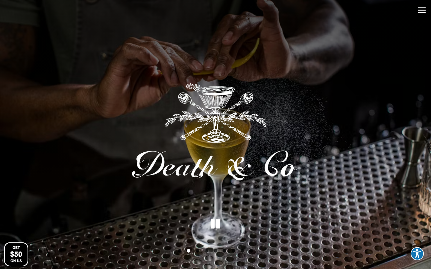 The composition is stark, using a full-screen image to establish a mood. The typography is elegant and understated, allowing the visual to dominate. The overall feel is sophisticated and slightly mysterious. · cocktail bar website, mixology portfolio, dark agency hero, luxury bar design, minimalist cocktail site, editorial cocktail, death and co website