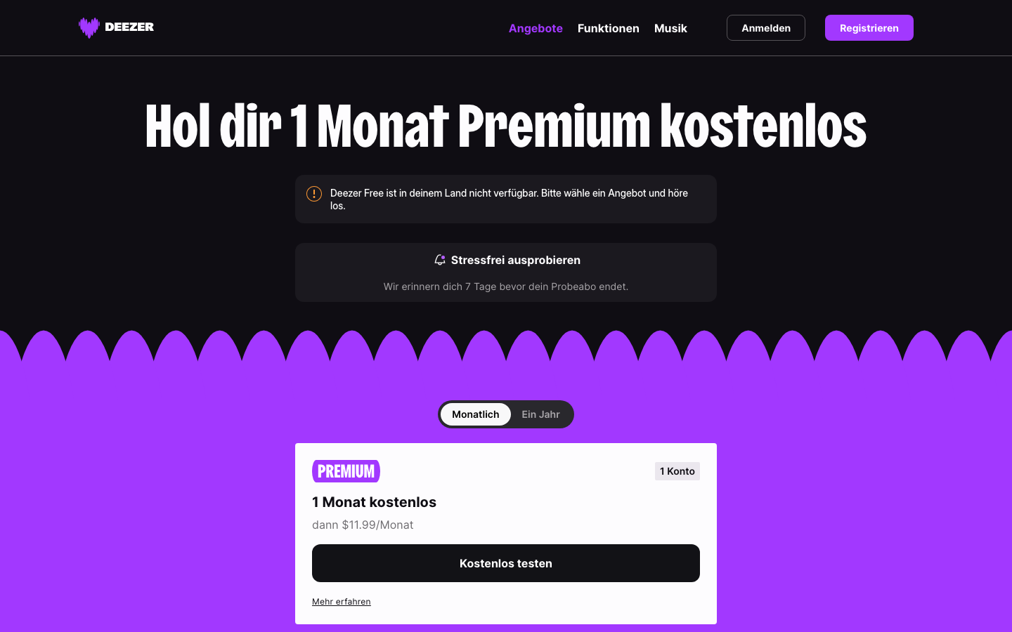 Deezer - The page uses stark, bold typography and a limited color palette to create a powerful, direct statement. The large headline dominates the viewport, establishing a clear message before any further interaction.  ·  music streaming, audio platform, dark website, bold typography, minimalist design, black and white, deezer branding, music service
