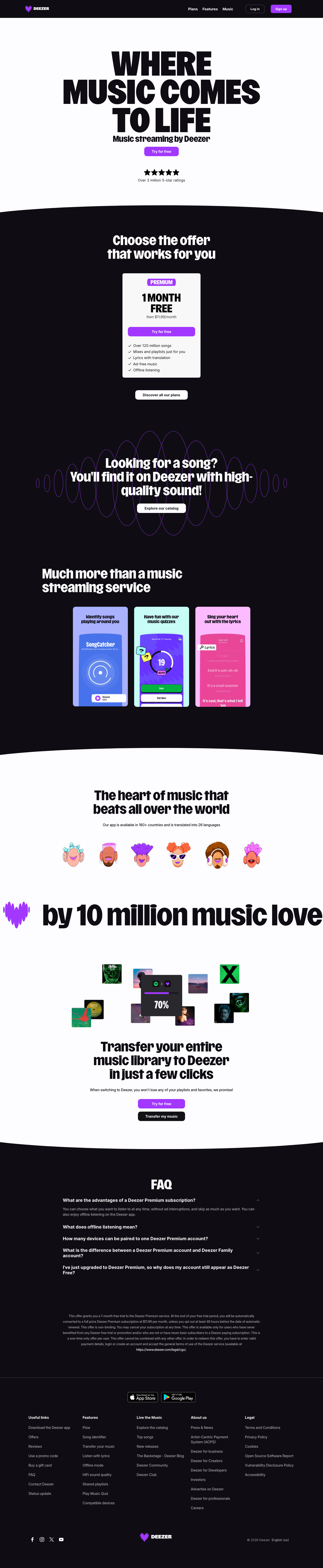 Deezer - full page scroll