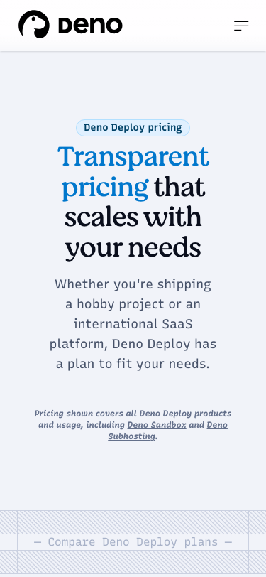 Deno — Pricing - mobile