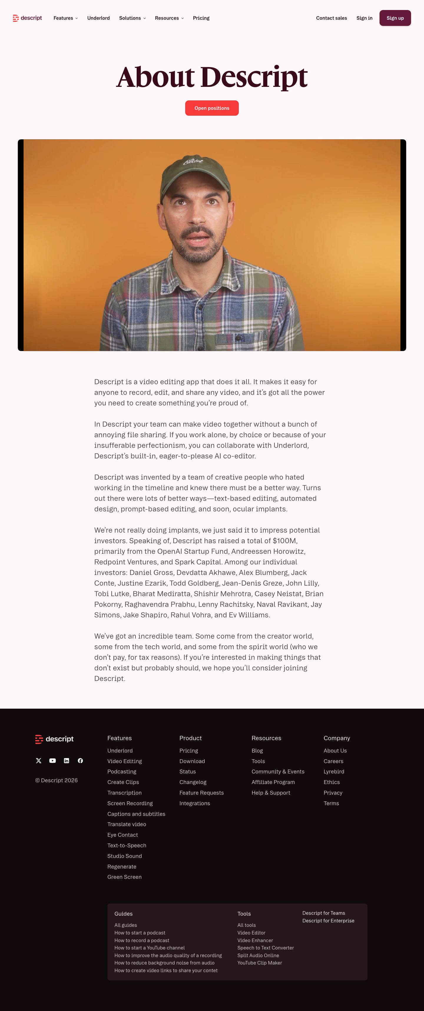 Descript — About - full page scroll
