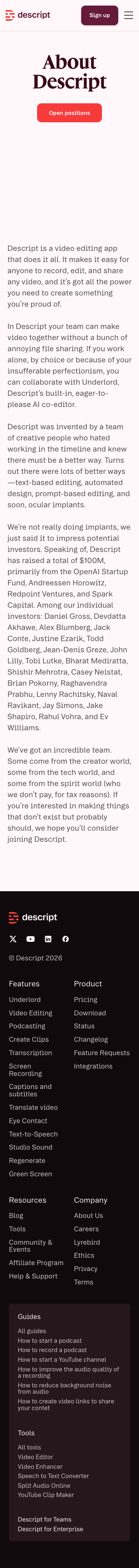 Descript — About - mobile full page