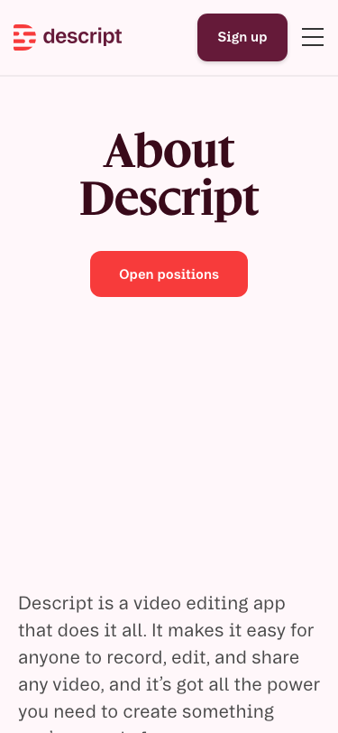 Descript — About - mobile