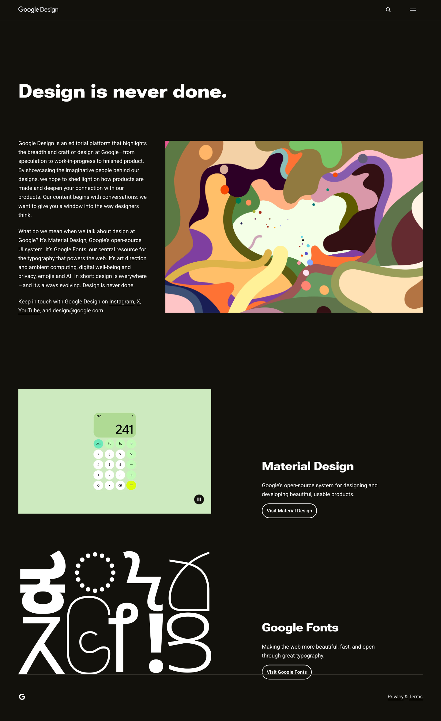 Design Google — About - full page scroll