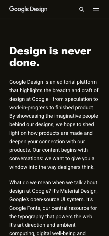Design Google — About - mobile