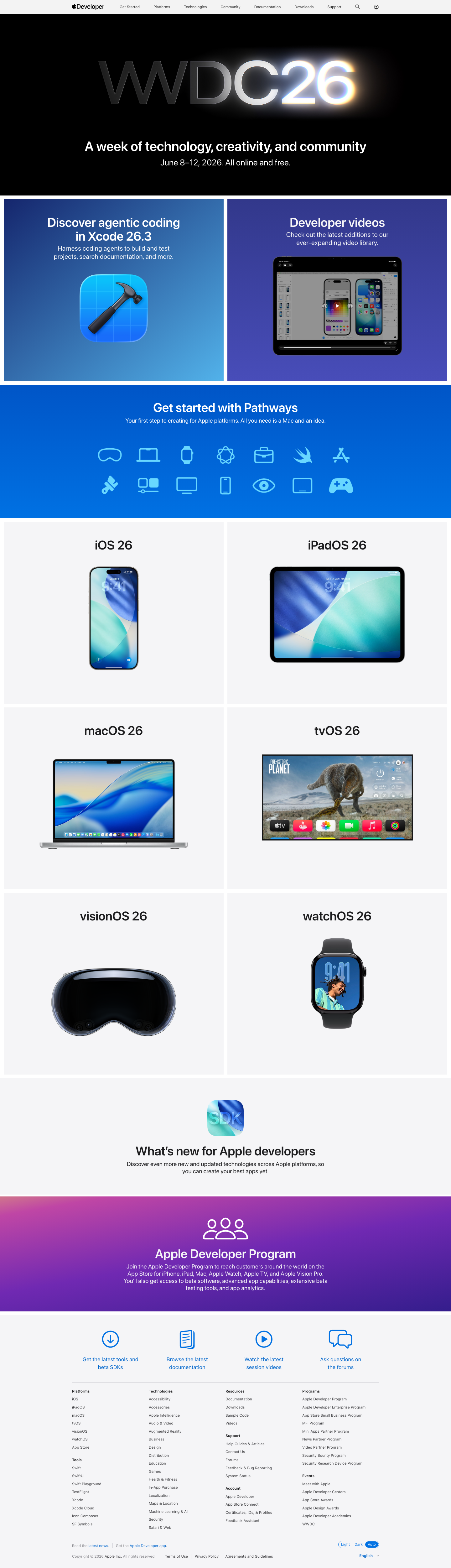 Developer Apple - full page scroll