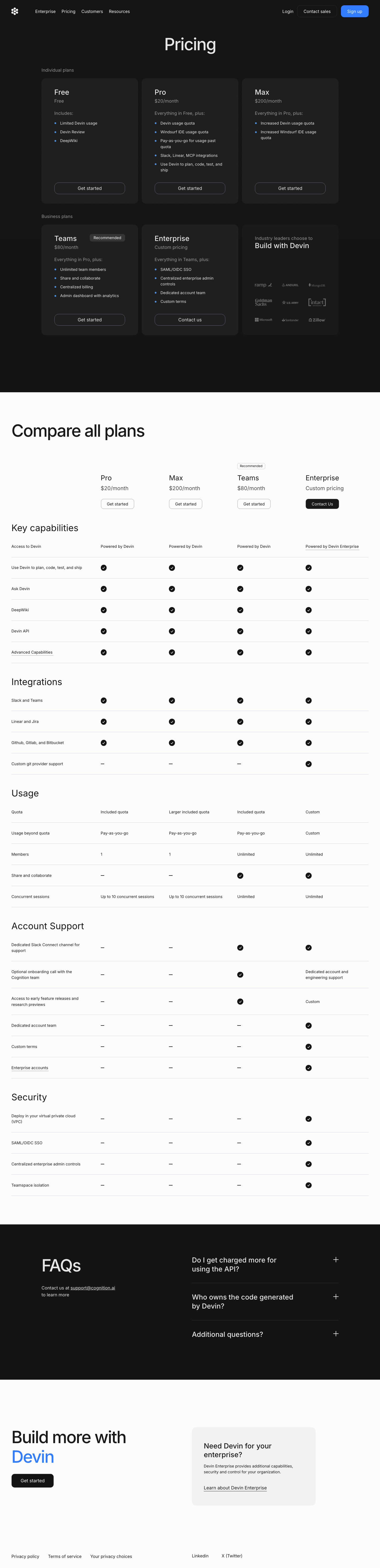 Devin — Pricing - full page scroll