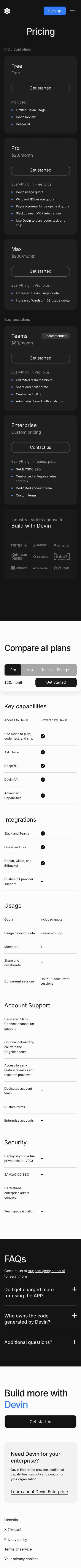 Devin — Pricing - mobile full page