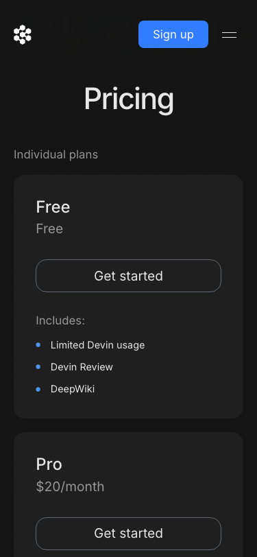 Devin — Pricing - mobile
