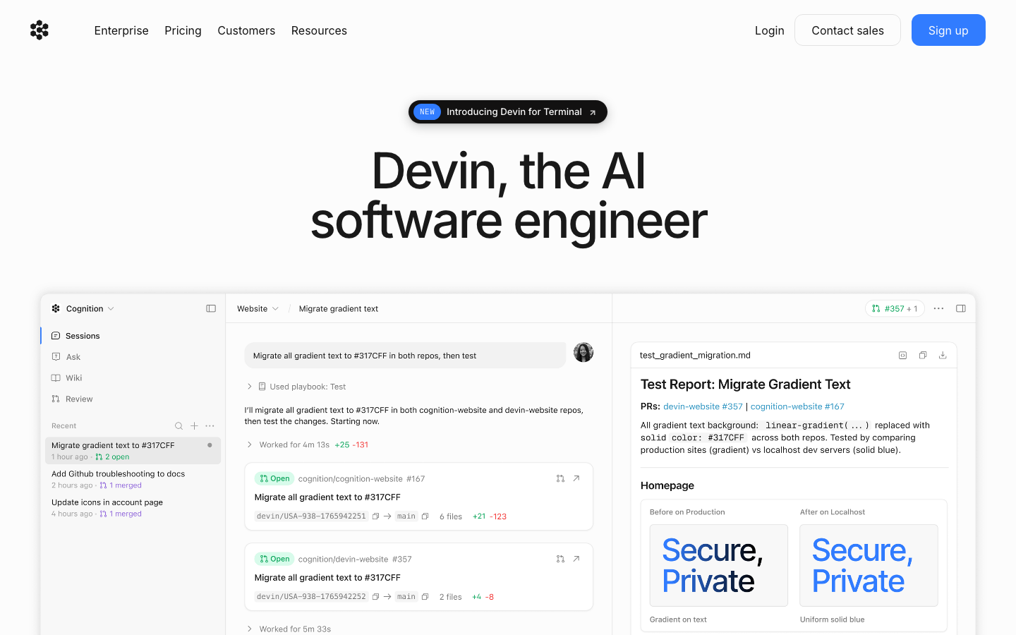 The page prioritizes a clean, functional layout with a prominent hero section and a left-side navigation. The design uses a dark color palette and a straightforward typographic hierarchy, emphasizing clarity and efficiency. · ai developer tools, saas dark theme, technical website, code interface, minimalist ai, developer platform, dark mode saas, ai workspace