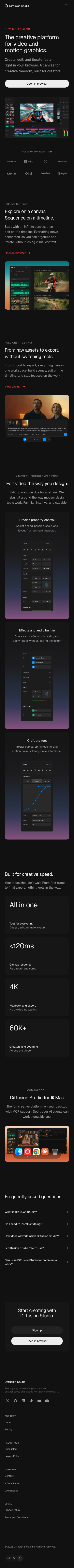 Diffusion Studio — The creative platform for video and motion graphics. - mobile full page