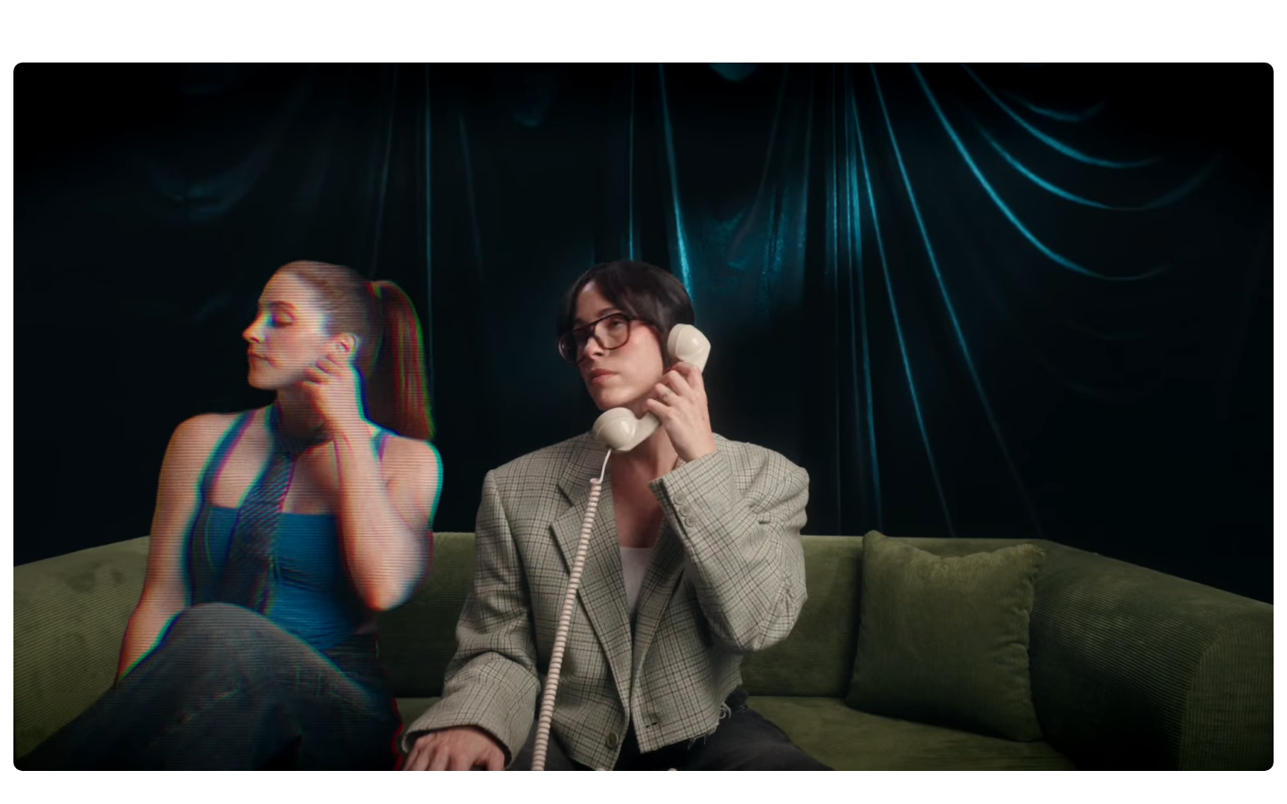 A cinematic, full-bleed image with a chromatic aberration effect. The composition uses deep shadows and cool teal lighting to create a surreal, moody atmosphere. · cinematic agency hero, chromatic aberration design, surreal editorial photography, dark mode agency, moody fullbleed hero