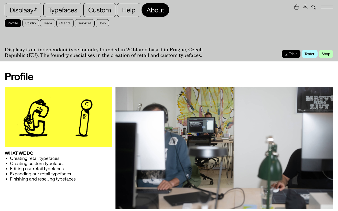 The page prioritizes typographic hierarchy and ample negative space. The bold, impactful headline dominates, establishing a strong visual presence with a clean, functional layout. · type foundry, typography showcase, font design, display fonts, type specimen, modern typography, geometric fonts, headline fonts, design system, font samples