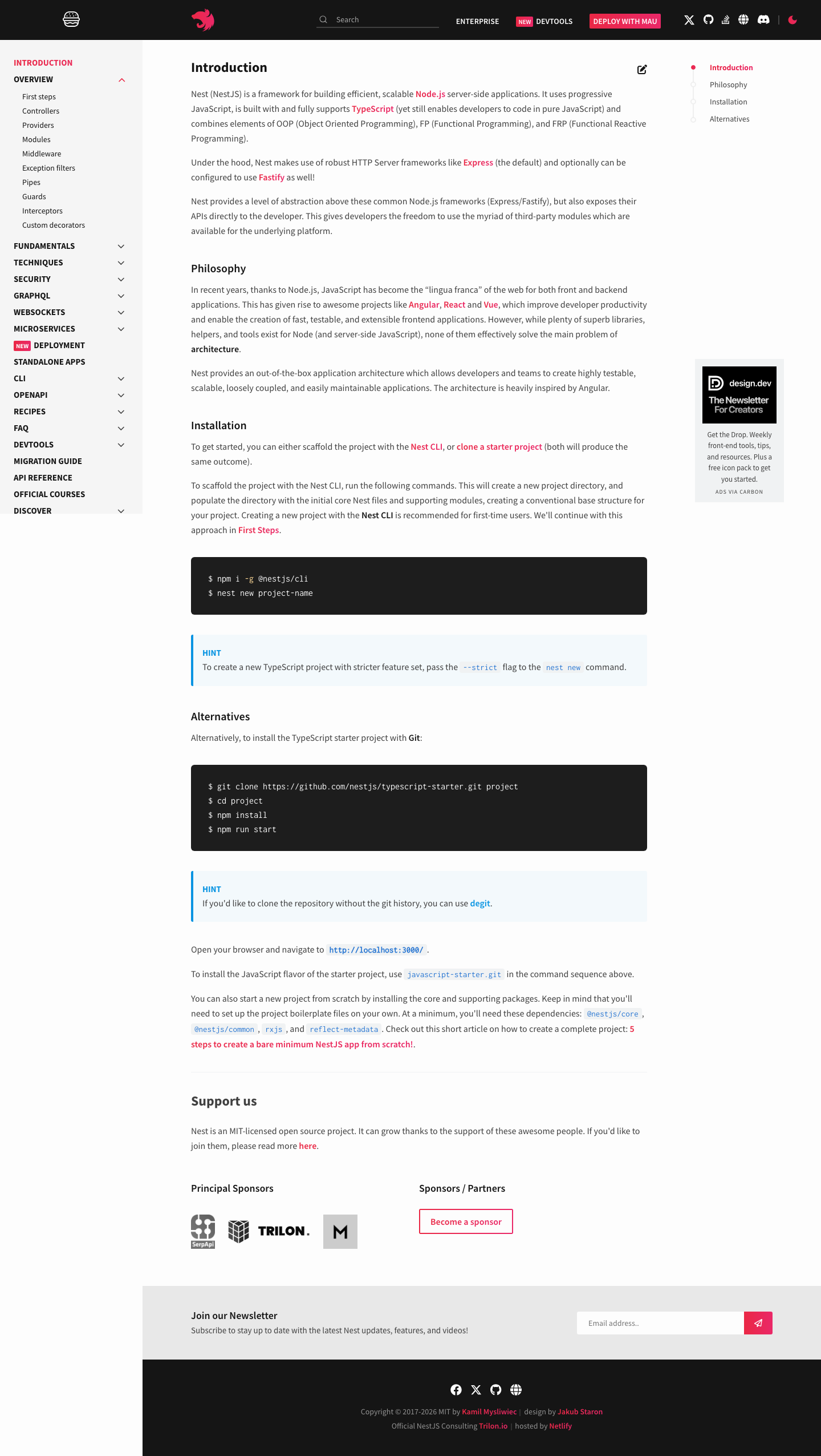 Docs Nestjs - full page scroll