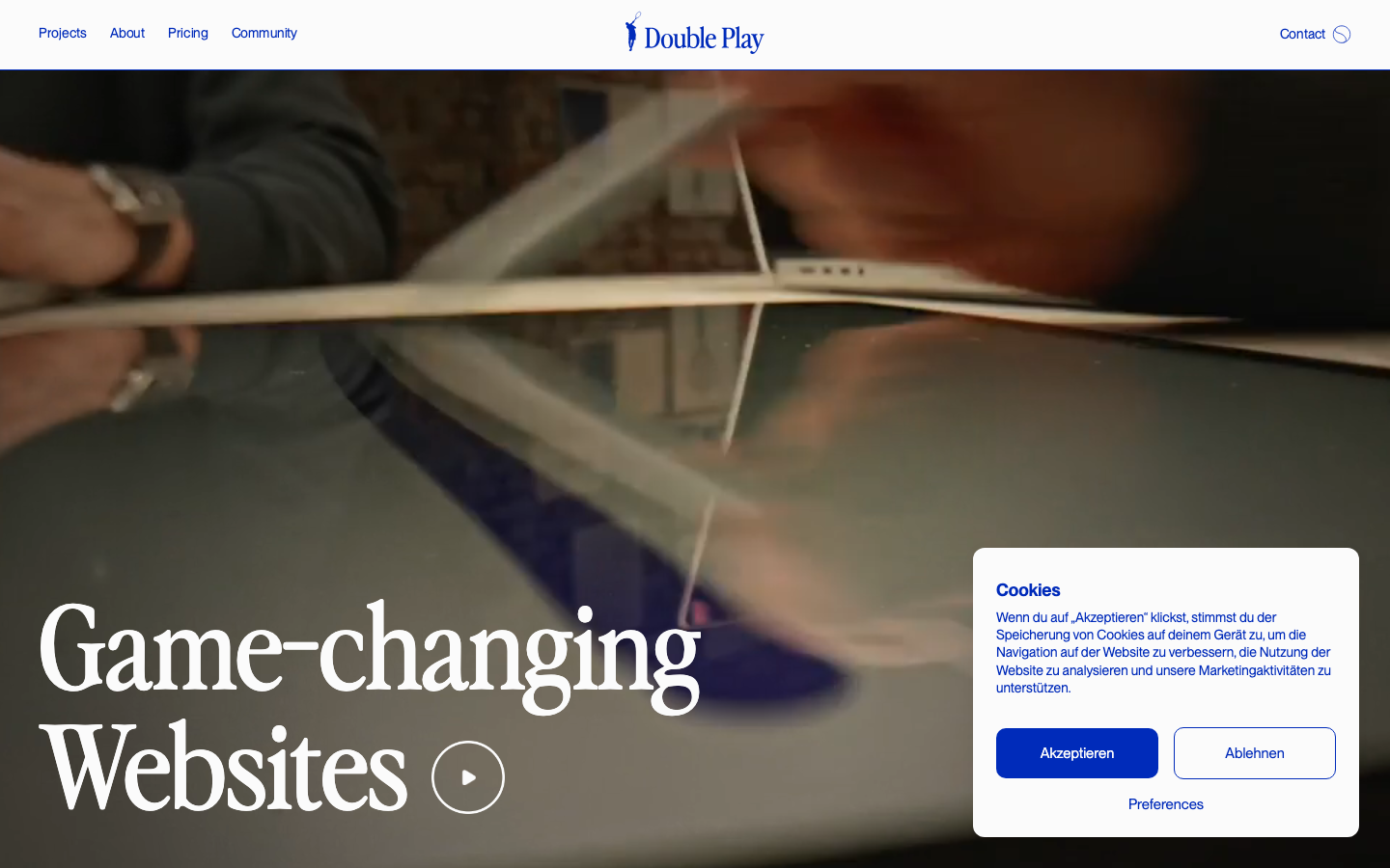 Double Play brings the quality of exceptional brands to the web. To secure your spot at the top of the leaderboard. · minimalism, editorial, swiss, agency, portfolio, hero-fullbleed, logo-cloud, sticky-nav