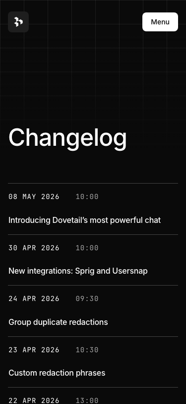 Dovetail — Changelog - mobile