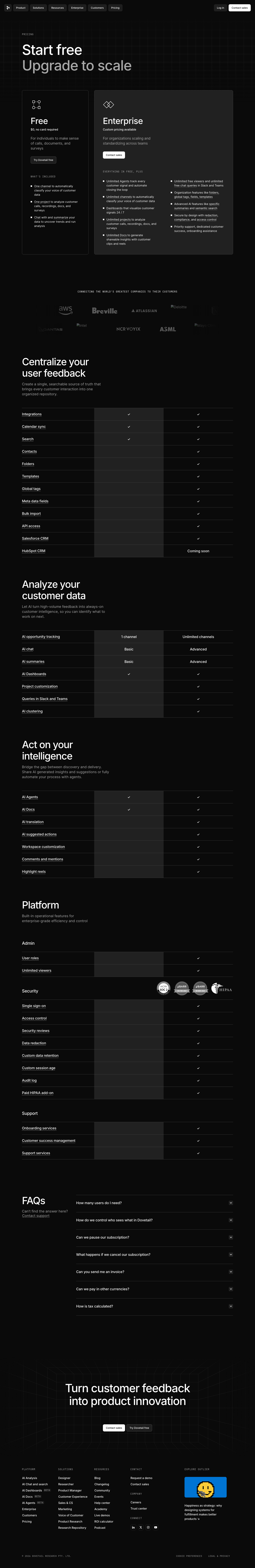 Dovetail — Pricing - full page scroll