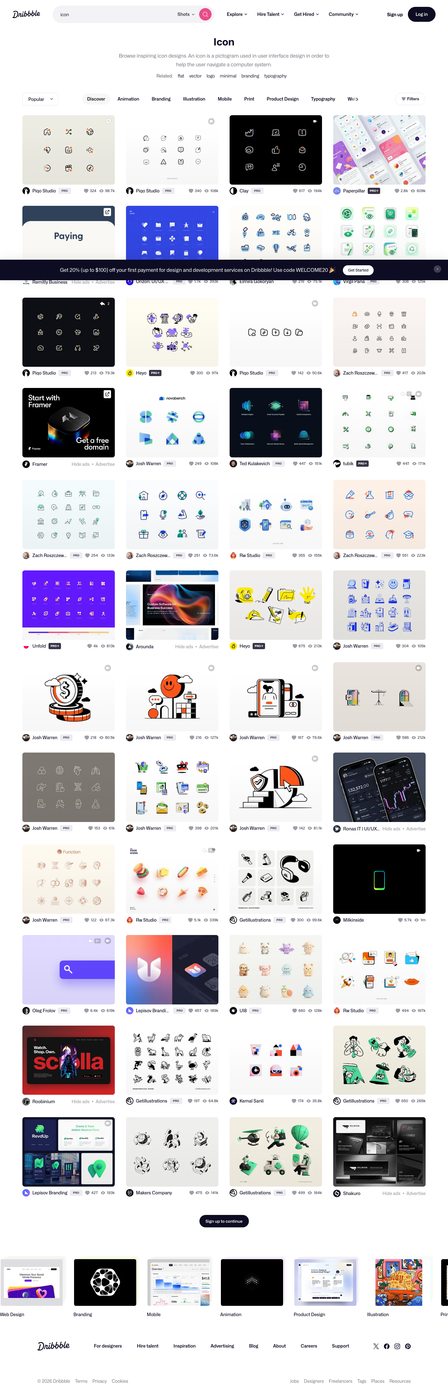 Dribbble - full page scroll