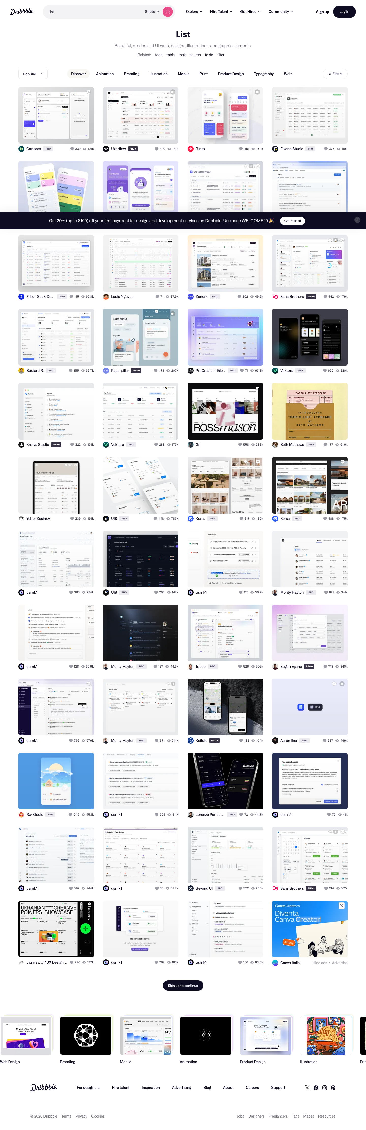 Dribbble - full page scroll
