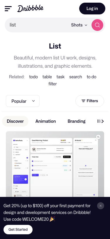 Dribbble - mobile
