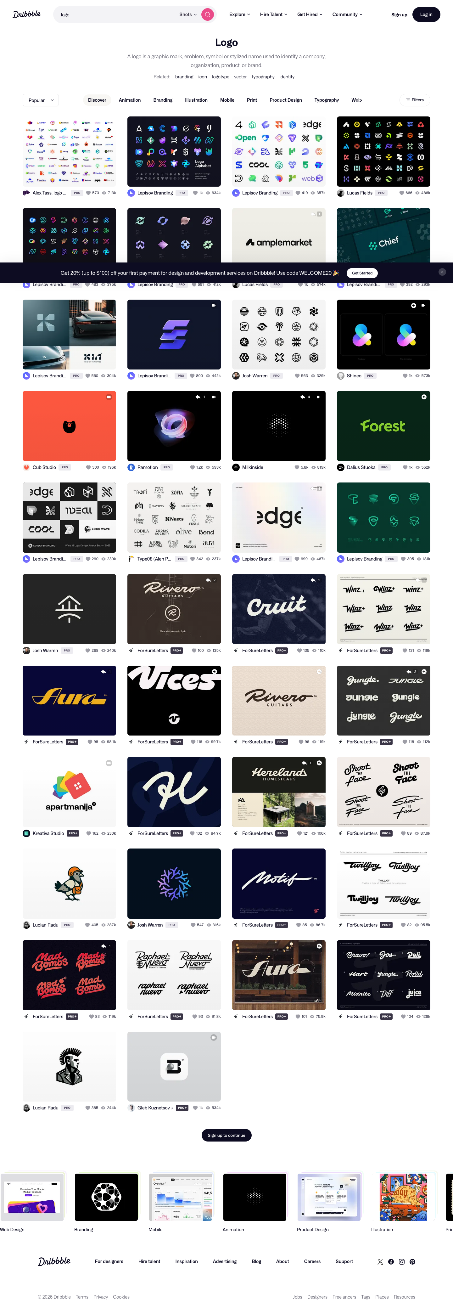 Dribbble - full page scroll