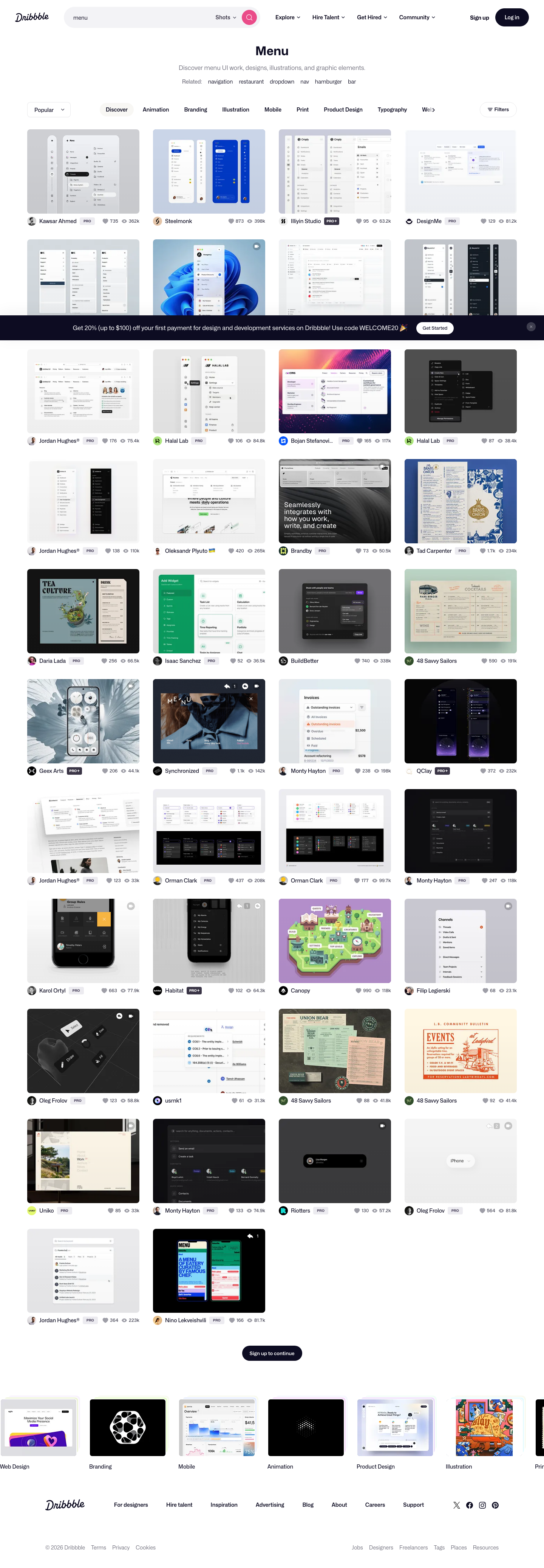Dribbble - full page scroll