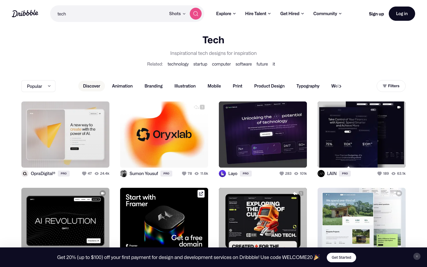 The layout prioritizes a clean, structured presentation of designer profiles. A grid of featured designers is offset by a prominent search bar, creating a balanced and functional experience. Typography is clean and legible, with ample white space. · designer showcase, creative portfolio, design platform, user profiles, grid layout, minimalist design, creative directory, dribbble search, design inspiration, online portfolio