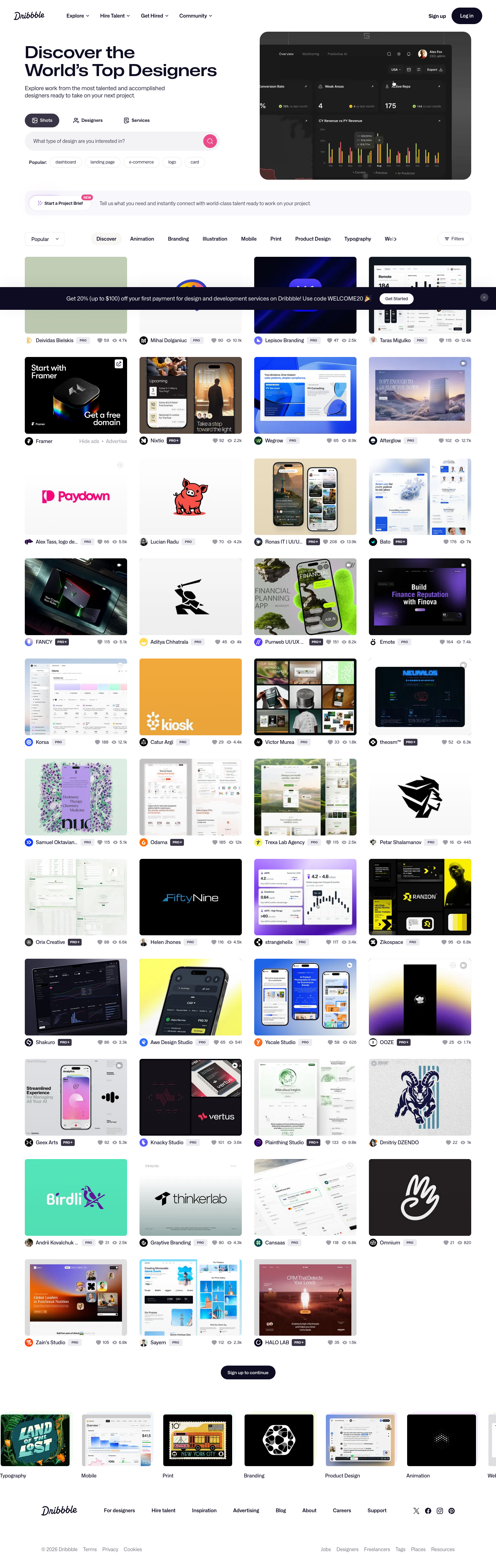Dribbble - full page scroll